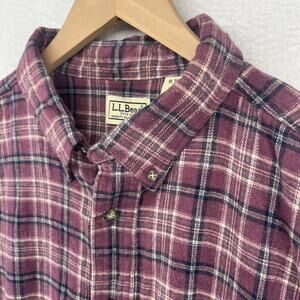 LL BEAN Shirt Mens XL Tall Flannel Plaid Button Down Long Sleeve Cotton Purple
